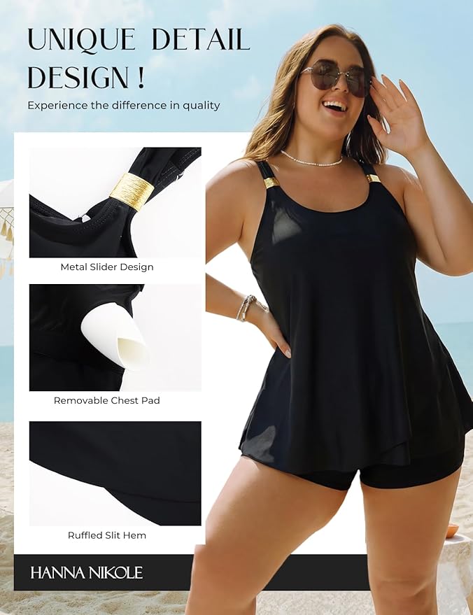 Hanna Nikole Womens Tankini Swimsuits 2 Piece Bathing Suit Flowy Ruffle Tankini Tops with Swim Shorts