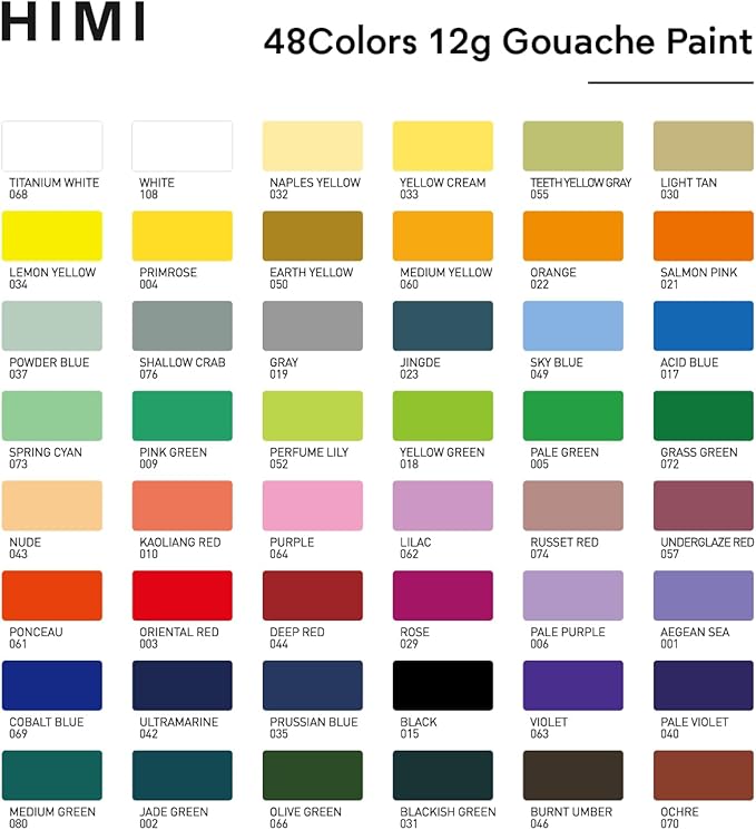 HIMI Twin Cup Jelly Gouache Paint Set with 3 Paint Brushes, 48 Colors 12g, Jelly Cup Design, Non Toxic Paint for Canvas and Paper, Art Supplies for Professionals (Green Case)