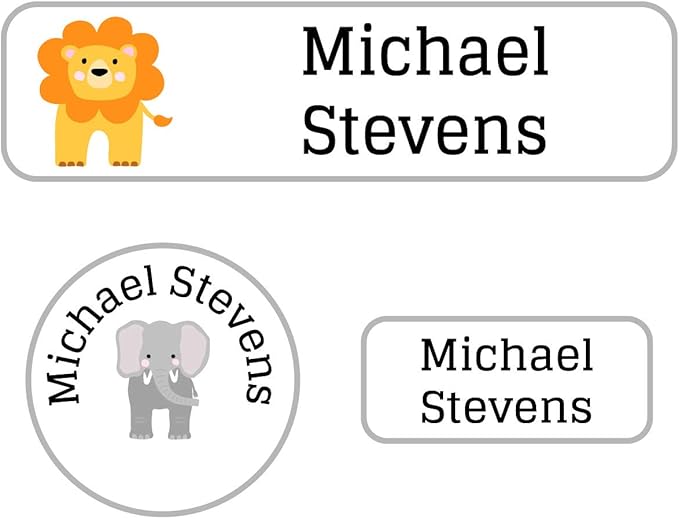 Name Bubbles - Kids Custom Name Labels for Daycare, School, Camp (144 Labels) - Personalized Waterproof Name Stickers for Clothes Tags, Lunch Boxes, Water Bottles, & School Supplies (Zoo Animals)