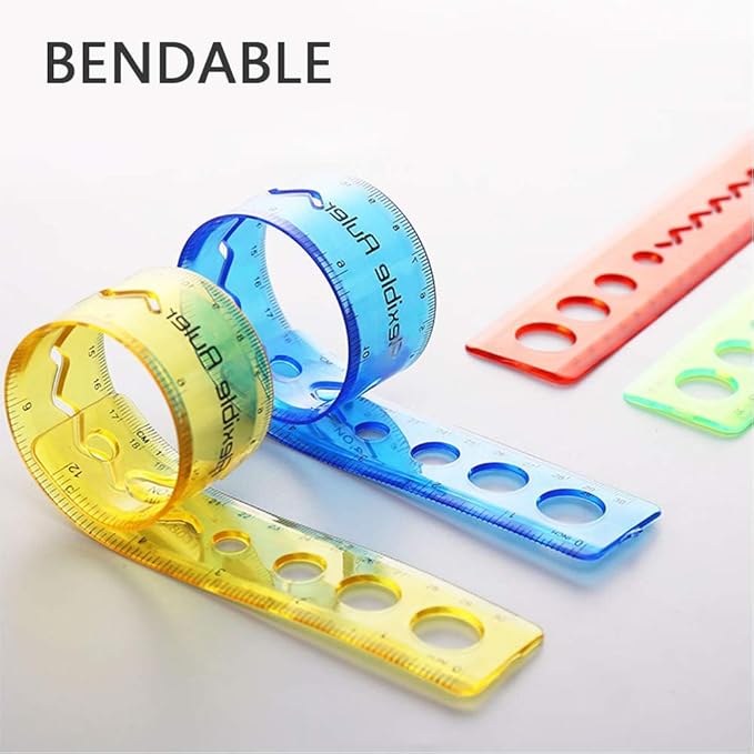 30CM/12inch Unbreakable Clear Rulers Double Scale Bendable Flexible Rubber Rulers Transparent Shatterproof Straight Plastic Ruler,8"/20CM Folding Rulers School,Classroom,Office Kids/Adults(4PCS)
