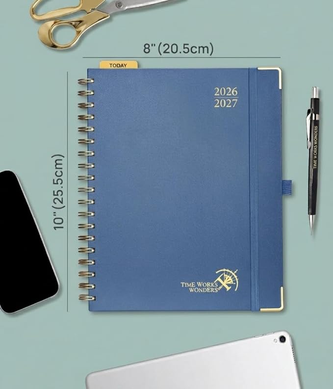 POPRUN 2026-2027 Monthly Planner, 18 Month Calendar (July 2026-Dec 2027), 7.5" x 9.5" B5 Spiral Hardcover Organizer with Dotted Note Pages, Professional Appointment Book for Business Office, Students & Teachers - Navy Blue
