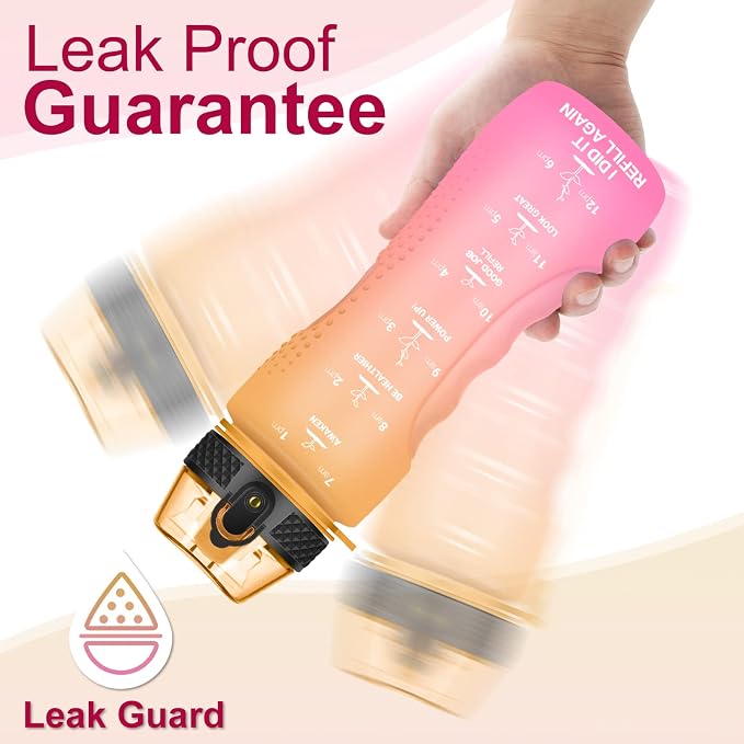 24 OZ Motivational Kids Water Bottle With Time Marker,Straw Lid,Leak Proof, Tritan BPA Free Sports Water Bottle Yellow Pink(1 Lid)