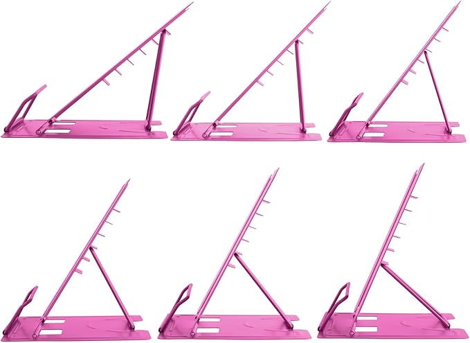 Honagu Book Stand Metal Desk Book Holder, Book Holders for Reading Hands Free, Adjustable Cookbook Documents Holder, Portable Bookstand for Music Books, Textbook, Recipe, Tablet, Ipad (Rose Red)