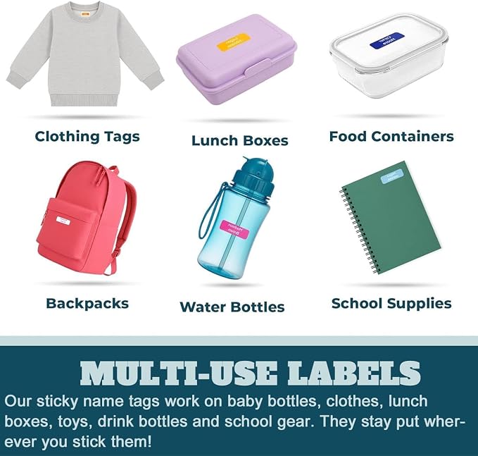 Custom Waterproof Name Labels Personalized Stickers for Kids, Toddlers & Parents Lunch Boxes Kid Clothes Daycare Camp School Supplies