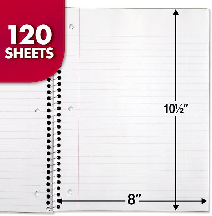 Mead Spiral Notebook, 3 Subject, Wide Ruled Paper, 120 Sheets, 10-1/2" x 8", Color Selected For You, 1 Count (05746) (Pack of 2)