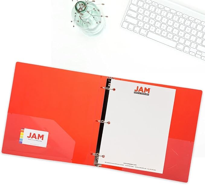 JAM PAPER Plastic 2 inch Binders - Assorted 3 Ring Binders (Red, Blue, Green & Orange) - 4/Pack