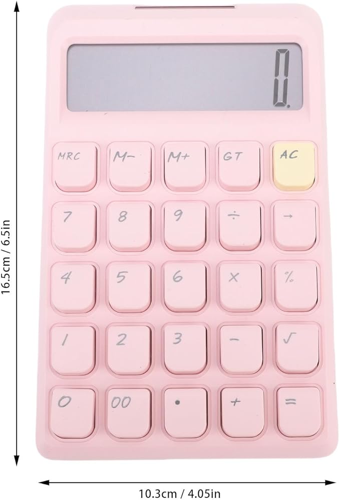 GLOGLOW Solar Power Calculator, ABS Material, 12 Digits Large LCD, Tactile Buttons, Great for Office Study and School Use (Pink)