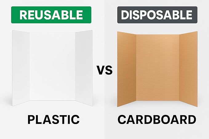 Reusable & Durable Plastic Trifold Board 24" x 16" - 5 Pack is Esay to Paint, Erase and Stick imagens. This Posterboard is Perfect for School Projects & Presentations.