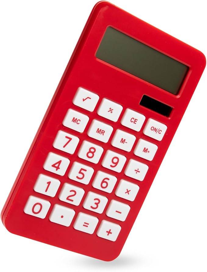 JAM PAPER Desktop Calculator - 10 Digit LCD Display - 3 3/4 x 6 3/4 Inches - Red - Sold Individually