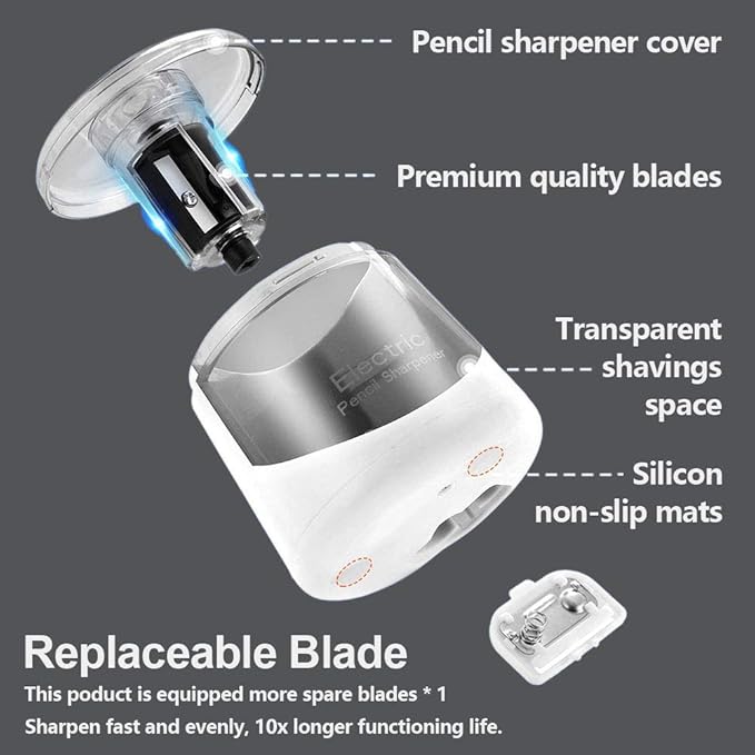 Electric Pencil Sharpener, Battery Operated for Kids Artists Adults, Automatic Sharpen for 2B/HB/Colored Pencils, Portable for Classroom (White)