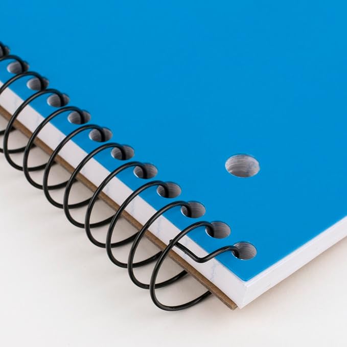 Mead Spiral Notebook, 5 Pack, 3 Subject, Wide Ruled Paper, Plastic Cover, 8" x 10-1/2", 120 Sheets per Notebook, Black, Red, Blue, Green and Yellow (930100A-ECM)