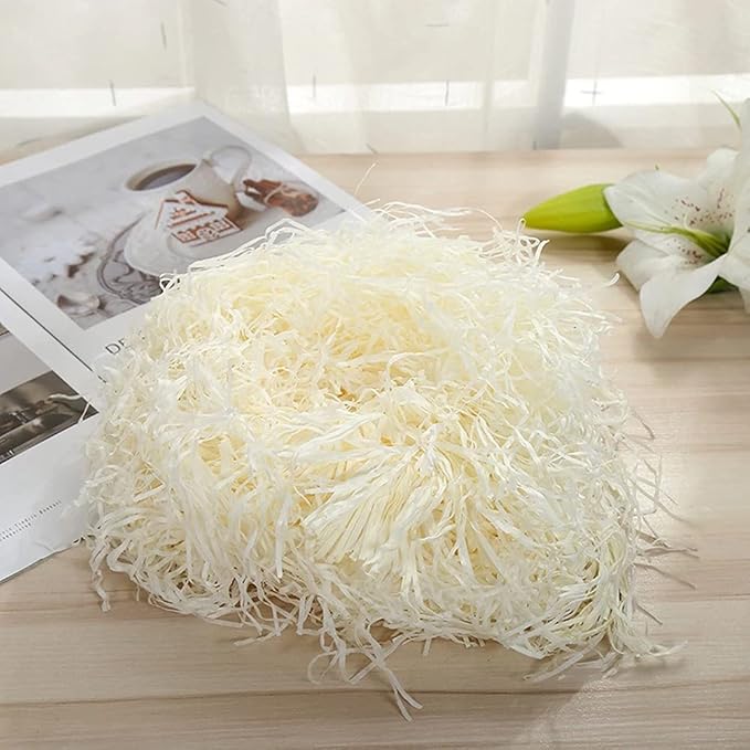 Raffia Paper Shreds, 100g Shredded Paper for Gift Box, Crinkle Cut Paper Shred Filler for Gift Wrapping & Basket Filling(Creamy-white)