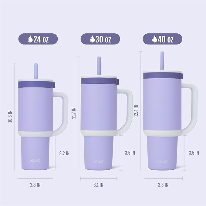 Ello Oasis 24oz Tumbler with Handle & Retracting Straw | Reusable Insulated Stainless Steel Cup 100% Leakproof, Gifts for Teens Women Men | Keeps cold for 24 Hours, Cup Holder Friendly, Twilight Blush