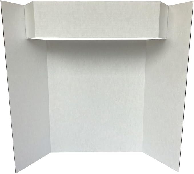 Royal Brites Tri-fold Corrugated Project Board with Header 36" x 48", 1 Ply Tri-Fold Project Board w/Built-in 4” Header for School & Work Presentations, Science Fair Display Boards, White, Pack of 12