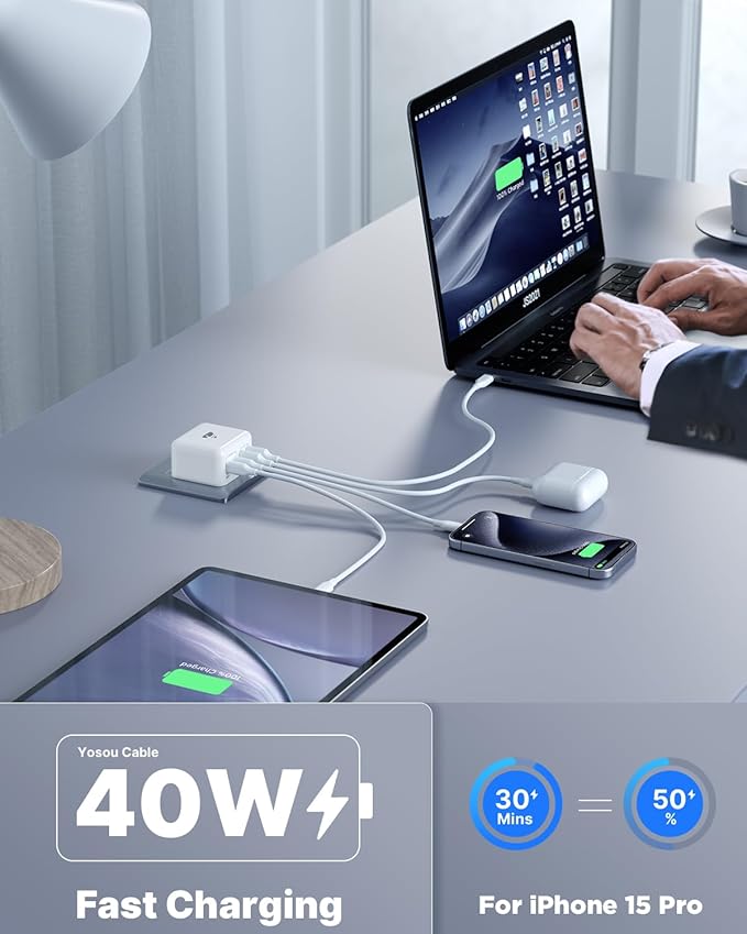2-Pack 40W Flat USB C Charger Block Slim Wall Charger Multiple Ports Fast Charging Adapter with PD & QC 3.0 Compatible with iPhone 16 15 14 13 12 11 Pro Max XS XR 8 7 Samsung Galaxy iPad and More