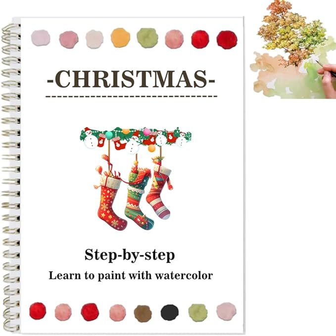 Watercolor Workbooks Coloring Book Easy Nature Scenes Beginner Friendly Watercolor Painting Set Art Crafts Painting Kit for Creative Exploration Gift for Adults (Christmas, Without Palette)