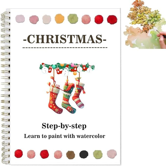 Watercolor Workbooks Coloring Book Easy Nature Scenes Beginner Friendly Watercolor Painting Set Art Crafts Painting Kit for Creative Exploration Gift for Adults (Christmas, Without Palette)
