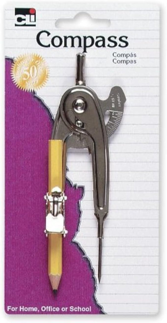 Charles Leonard Ball Bearing Compass with Golf Pencil, Metal, Up to 12 Inch Diameter, Silver (80360)
