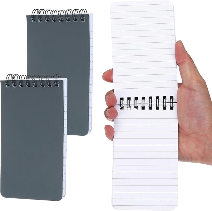 PATIKIL 3x5" Pocket Sketchbook, 2 Pcs Top Spiral Notebook Mini Lined Notebook Memo Pads 80GSM 60 Sheets/120 Pages Hard Cover Portable for Office Outdoor Travel Journal Draw, Dark Gray
