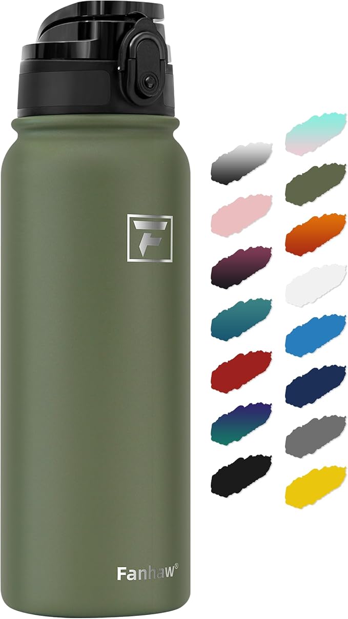 Fanhaw 20 oz Insulated Stainless Steel Water Bottle with Anti-Dust Chug Lid, Leakproof Vacuum Metal Everyday Use Bottle for Kids, Teens & Adults, Back to School Essentials (Olive Green)