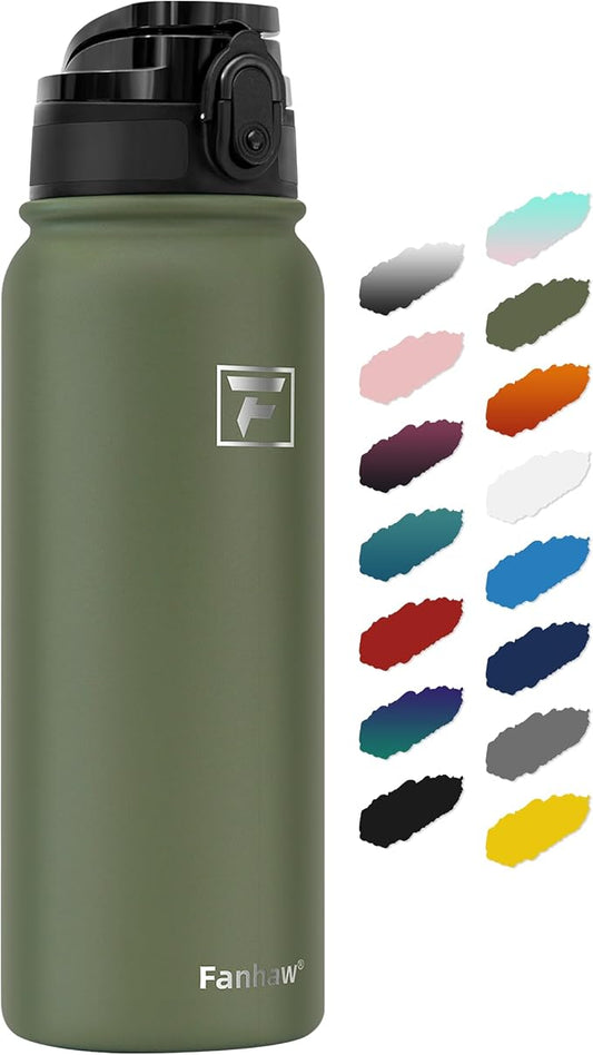 Fanhaw 20 oz Insulated Stainless Steel Water Bottle with Anti-Dust Chug Lid, Leakproof Vacuum Metal Everyday Use Bottle for Kids, Teens & Adults, Back to School Essentials (Olive Green)