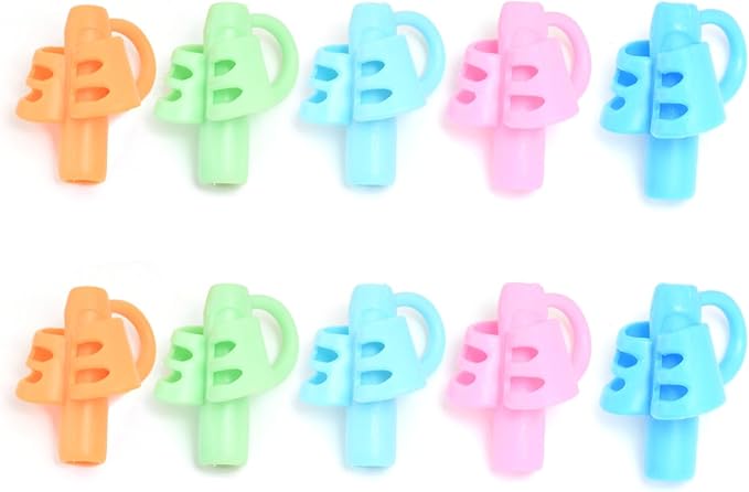 10 Pcs Pencil Grips for Kids Handwriting Ergonomic Training Pencil Holder Writing Tool for Toddlers, Preschoolers, Children Special Needs Colorful School Supplies (3 Fingers)