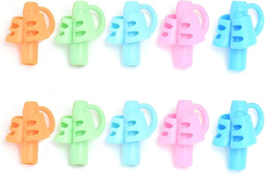 10 Pcs Pencil Grips for Kids Handwriting Ergonomic Training Pencil Holder Writing Tool for Toddlers, Preschoolers, Children Special Needs Colorful School Supplies (3 Fingers)