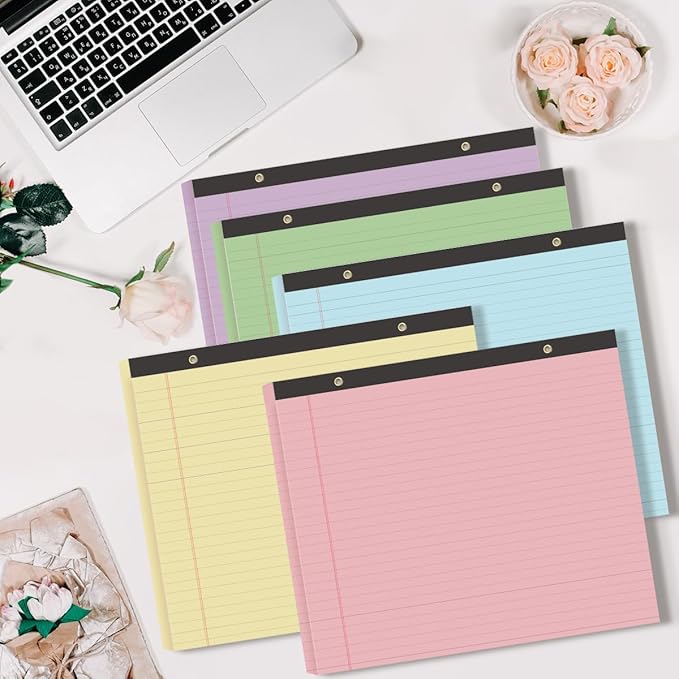 Yaridar (5 Pads 11" x 9.5" Legal Pads College Ruled Notepad, Colored Lined Paper Pads, 50 Sheets/Pad, Colors Pastel Writing Pads for School Office
