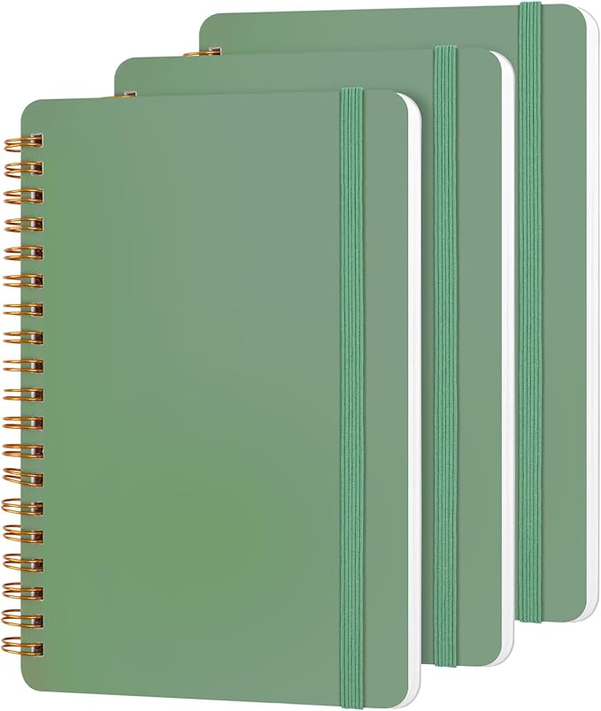 Utron 3 PCS Small Spiral Notebook 5x7, Notebooks for Note Taking, Green Spiral Journal Notebook, Work Notebook Small Notebooks 5x7 with Strap, Cute Notebooks for Women 70 Sheets/Note Books