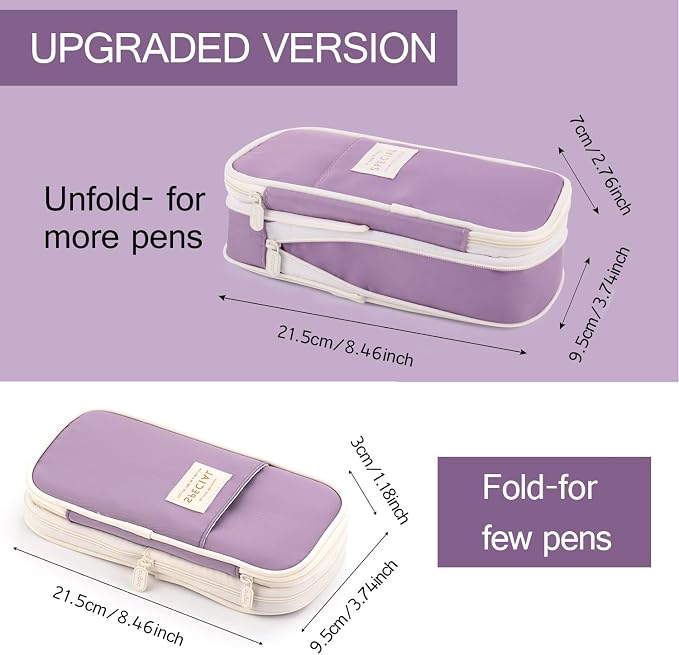 MAMUNU Expandable Pencil case with compartments, Large Capacity Pencil Cases Pencil Bag Pouch Adults, Portable Pencil Case Large School Stationery Organizer, Makeup Cosmetic Bag, Purple