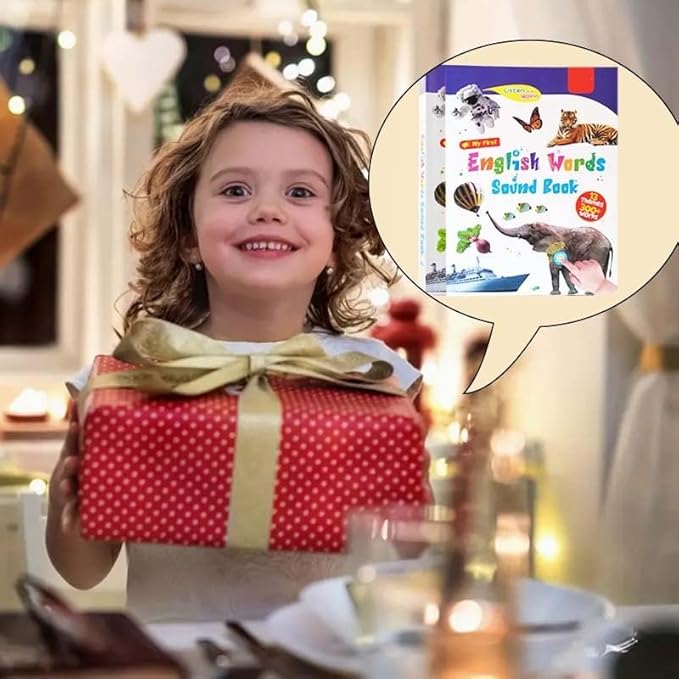 English Words Sound Book Toy, English Learning Talking Book, 300+ Words, 13 Themes, Press to Learn Phonics, Interactive Educational Books for 3 Year Olds