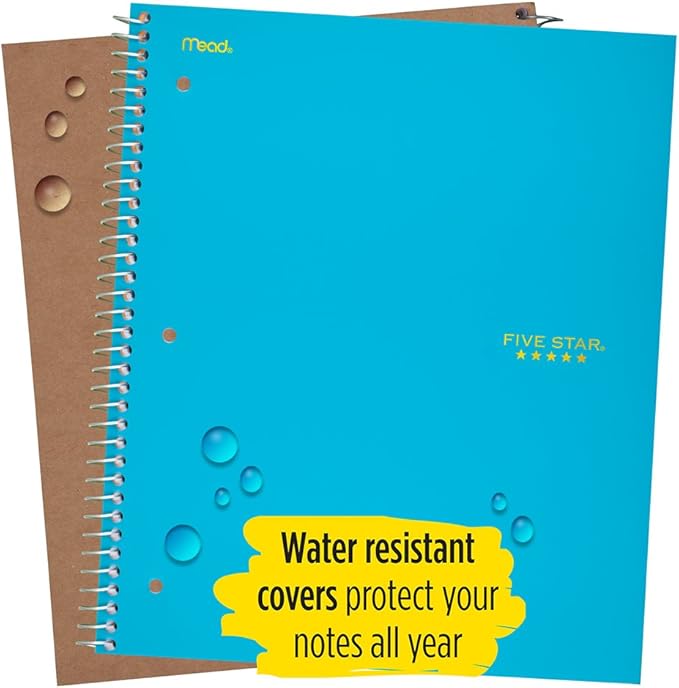 Five Star Spiral Notebook, 1 Subject, College Ruled Paper, 100 Sheets, 11" x 8-1/2", Color Selected For You, 1 Count (06044)