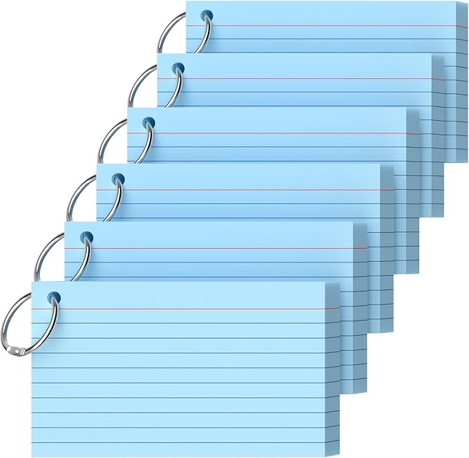 Index Cards 3x5 Inch With Ring, 300 Count, Ruled Blue Index Card, 180GSM Flash Cards College Ruled for Students, Teachers, Study Note Card for Office, Home, School, Office