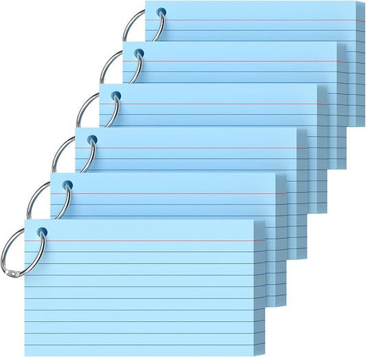 Index Cards 3x5 Inch With Ring, 300 Count, Ruled Blue Index Card, 180GSM Flash Cards College Ruled for Students, Teachers, Study Note Card for Office, Home, School, Office