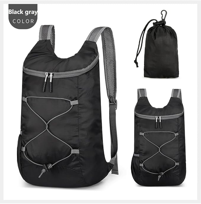 levayhill 16L Lightweight Foldable Hiking-Backpack Small Packable-Daypack For Travel,Ultralight Water-Resistant Gym Bag Men Women Easy Carry-on (Black&Gray)