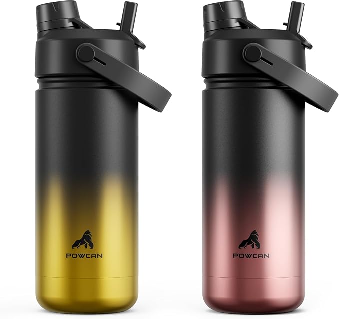 POWCAN 2 Pack 18 oz Kids Insulated Water Bottle for School: Leakproof, 2-in-1 Straw Spout Lid, BPA-Free, Keep Cold 24 Hrs, Stainless Steel Cup for Sports, Travel, Gift for Girls Boys Daughters Sons