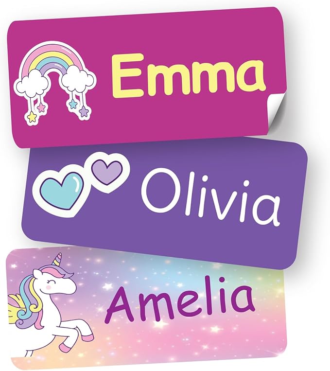 Personalized Name Labels for Kids –130 Waterproof Name Stickers for Daycare, School & Camp | Dishwasher & Microwave Safe | Clothing, Lunch Boxes, Backpacks | Peel & Stick (Unicorn, Small (1" × 0.5"))