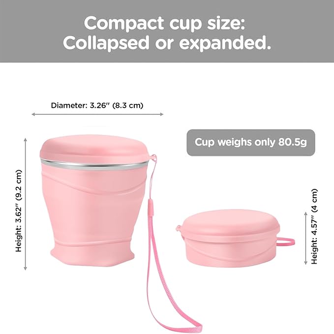 Foldable Travel Cup, Portable 260ml Drinking Cups, Leakproof Water Bottle, for Camping Backpacking Outdoors Travel Women Men Kids Family