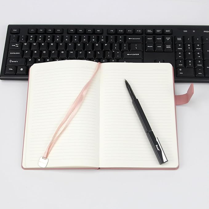 Softsided Notebook - 5.7"x 8.4" - upgraded texture, classic line design, paper for smooth writing, elegant hangtag detail, with box, perfect for both gift and personal use(Pink)
