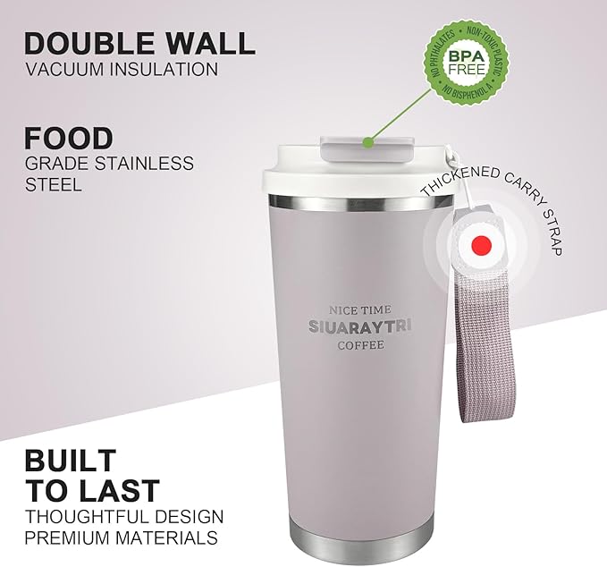 20oz Tumbler Stainless Steel Vacuum Insulated Coffee Travel Mug Reusable Iced Coffee Cup Hot Coffee Travel Mug with lid and straw Cupholder Friendly Leak-Proof BPA Free (Light Purple)