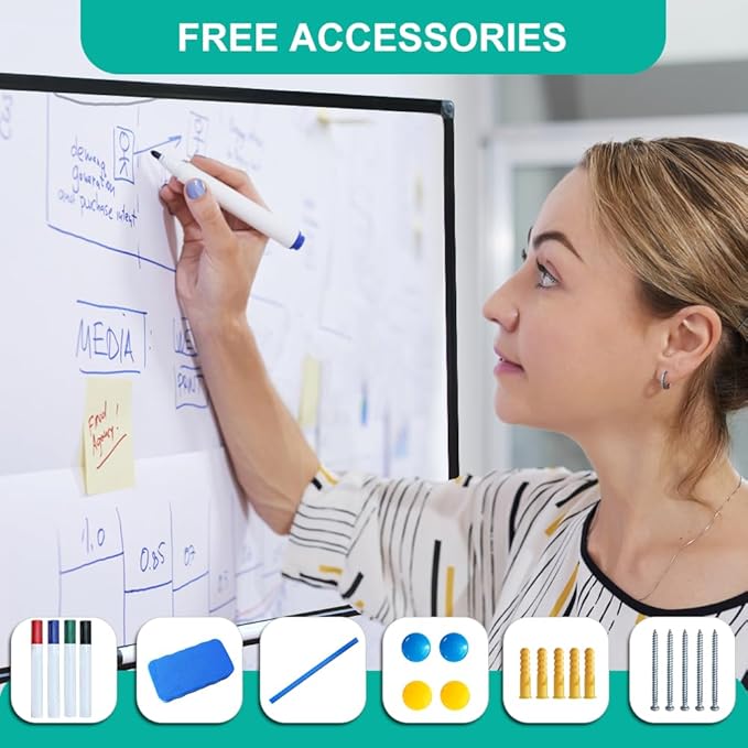 XIWODE 32x44 Inch Large Magnetic Dry Erase Board, Wall-Mounted Whiteboard Black Aluminum Frame, Smooth Durable No Ghosting for Home School Office Conference