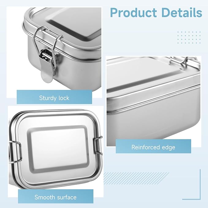 2 PCS Bento Boxes, 850 ML Stainless Steel Lunch Boxes, Food Storage Containers, Portable Metal Lunch Containers, Lockable Clips to Leak Proof, Reusable Dishwasher Safe Lunch Snack Boxes