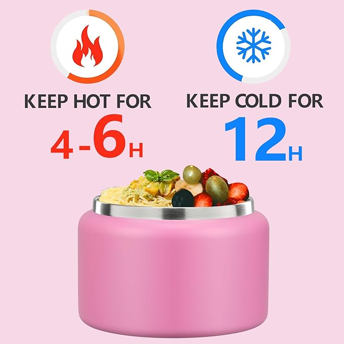 JXXM 8 Oz Thermo Food Jar for Hot & Cold Food for Kids, Insulated Lunch Containers Hot Food Jar,Leak-Proof Vacuum Stainless Steel Wide Mouth Lunch Soup Thermo for School (Rose Red)