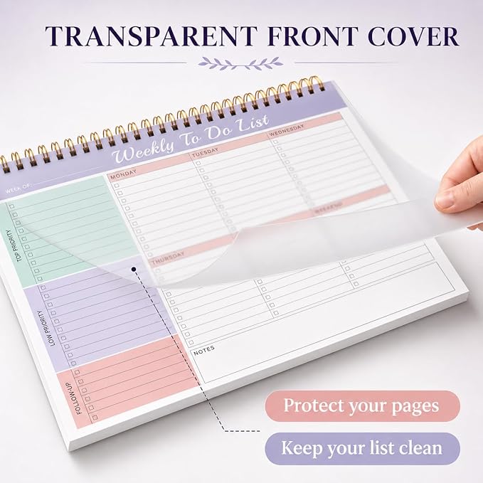 Weekly To Do List Notepad with 52 Undated Sheets（8.5"×11"）- Weekly Desk Planner Pad with Spiral Binding for Women & Man, Office, School and Home Personal Organizer