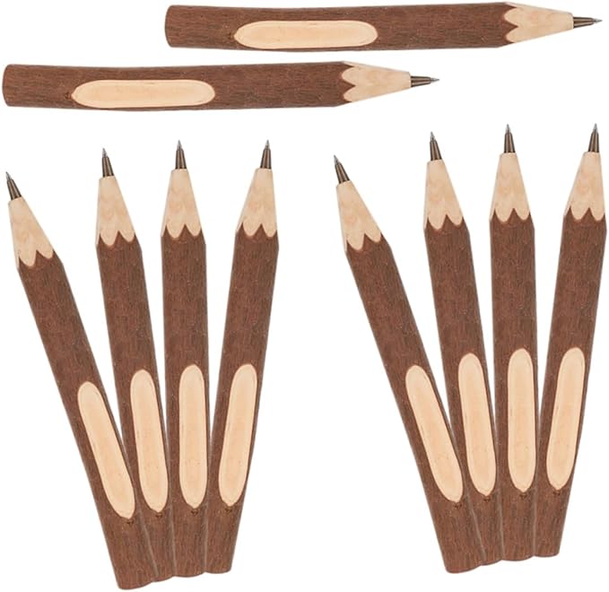 Wooden Ballpoint Pens 17cm, Natural Tree Bark Texture, Lightweight Biodegradable Writing Pens, 10pcs for Office, Home, and Daily Use