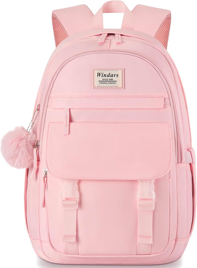 WINDARS School Backpack for Teen Girls, Cute College Backpacks for Women Students Aesthetic Bookbag Large 15.6 Inch Laptop Bag Middle School Travel Back Pack (Pink)
