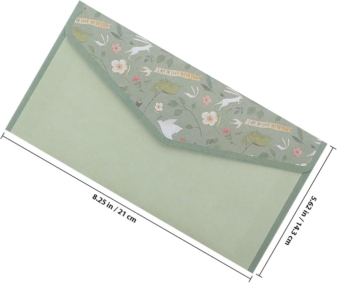 SECFOU 90pcs Lined Writing Paper and Envelope Set with Floral Design, Mint Green Thin Letter Sheets for Letter Writing and Invitations, Japanese Style Stationery for Office and School Use