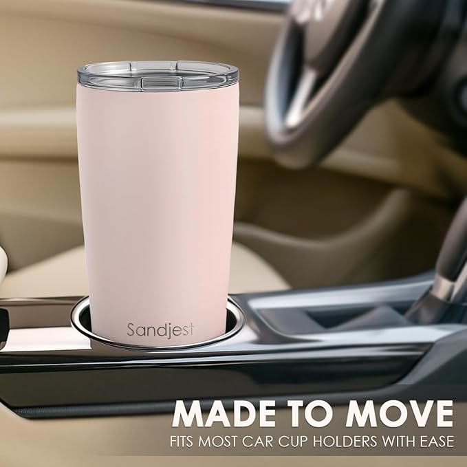 SANDJEST Stainless Steel Tumbler 20 oz, Double Wall Vacuum Insulated Mug with Lid, Travel Coffee Cup for Women Girls Friends Sisters, Birthday Christmas (Pale Pink)