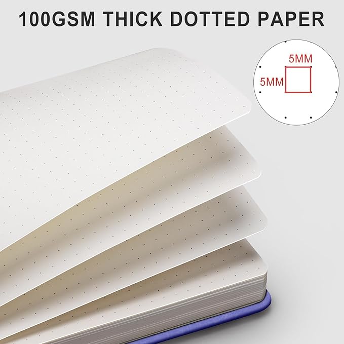 AHGXG Dotted Journal - 320 Numbered Pages Dot Grid Notebook A5 Thick Journal, 100gsm Thick Dotted Paper, Leather Hardcover, Inner Pocket, 5.75'' × 8.38'', Purple