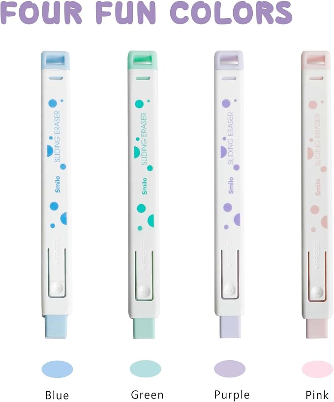 Smilo Retractable Eraser Pens, Mechanical Pencil Erasers, 8-Pack